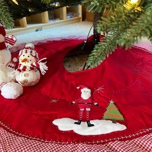 Santa Christmas Quilted Cotton Tree Skirt|Xmas Tree Bottom Decoration,54" Large